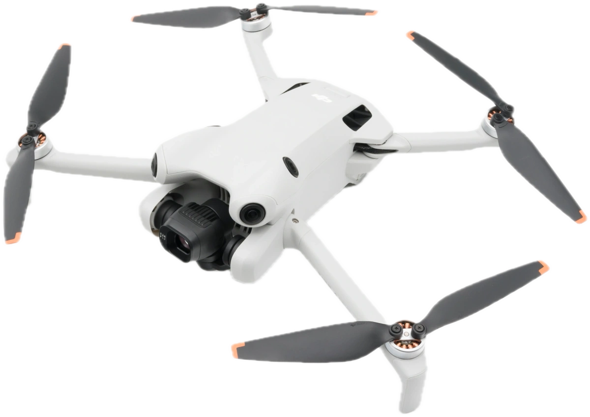 DJI Mini 4 Pro gris, brazos y hélices desplegados