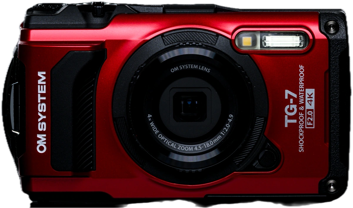 TG-7 roja, vista frontal; óptica integrada