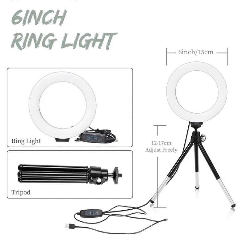 Luz LED compacta de 6 pulgadas para foto y video