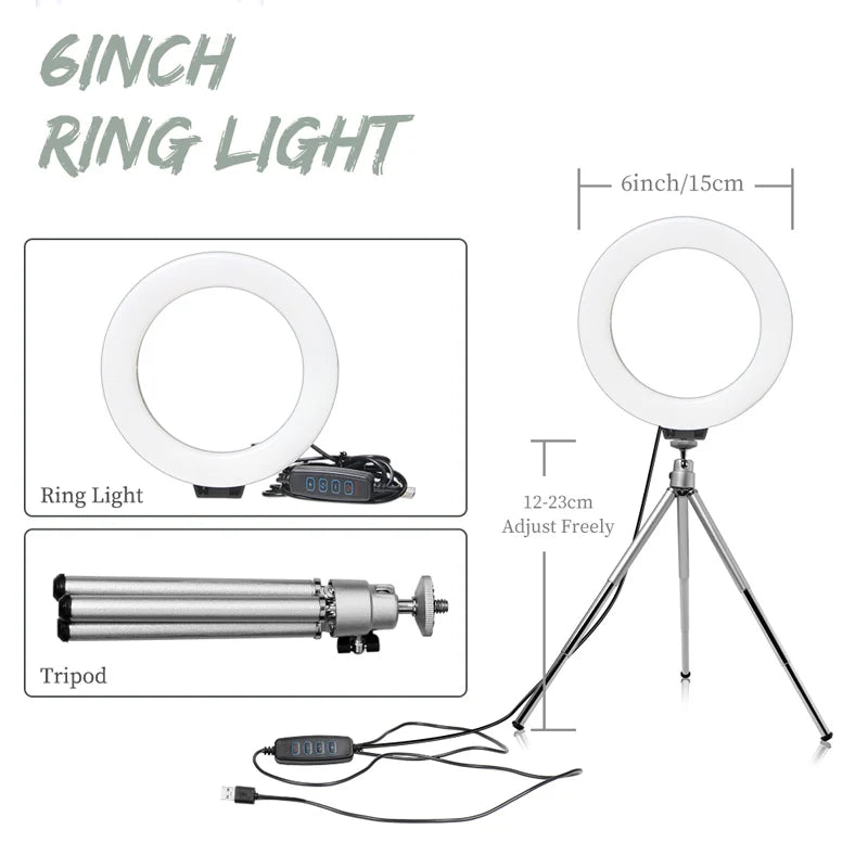 Luz LED compacta de 6 pulgadas para foto y video