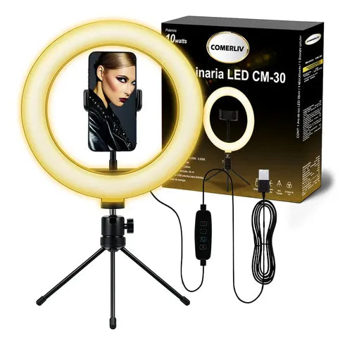 Aro de luz LED 10 pulgadas con tripié de escritorio y soporte - recomendado por Fotogenio