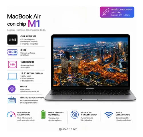 MacBook Air 13 M1 8GB para edición ligera y gestión de contenido - recomendado por Fotogenio