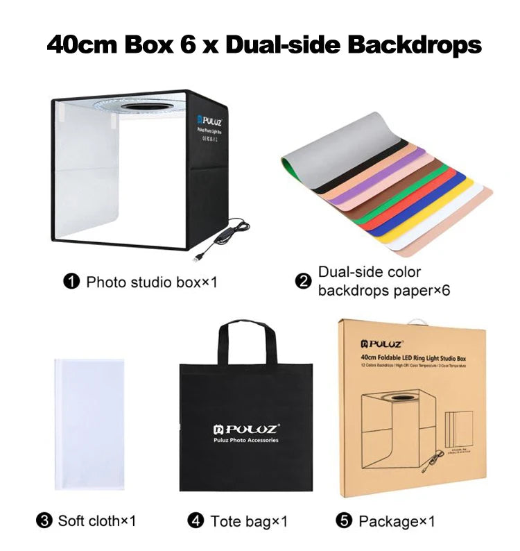 Mini estudio fotográfico PULUZ con luz LED, de 25 a 80 cm