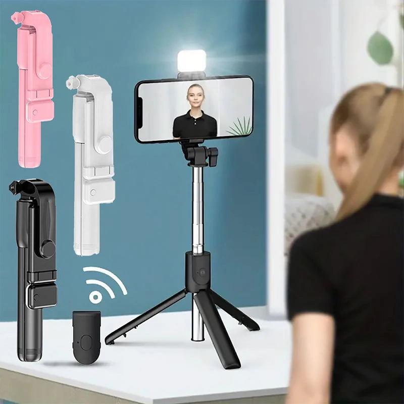 Selfie stick con luz y control Bluetooth