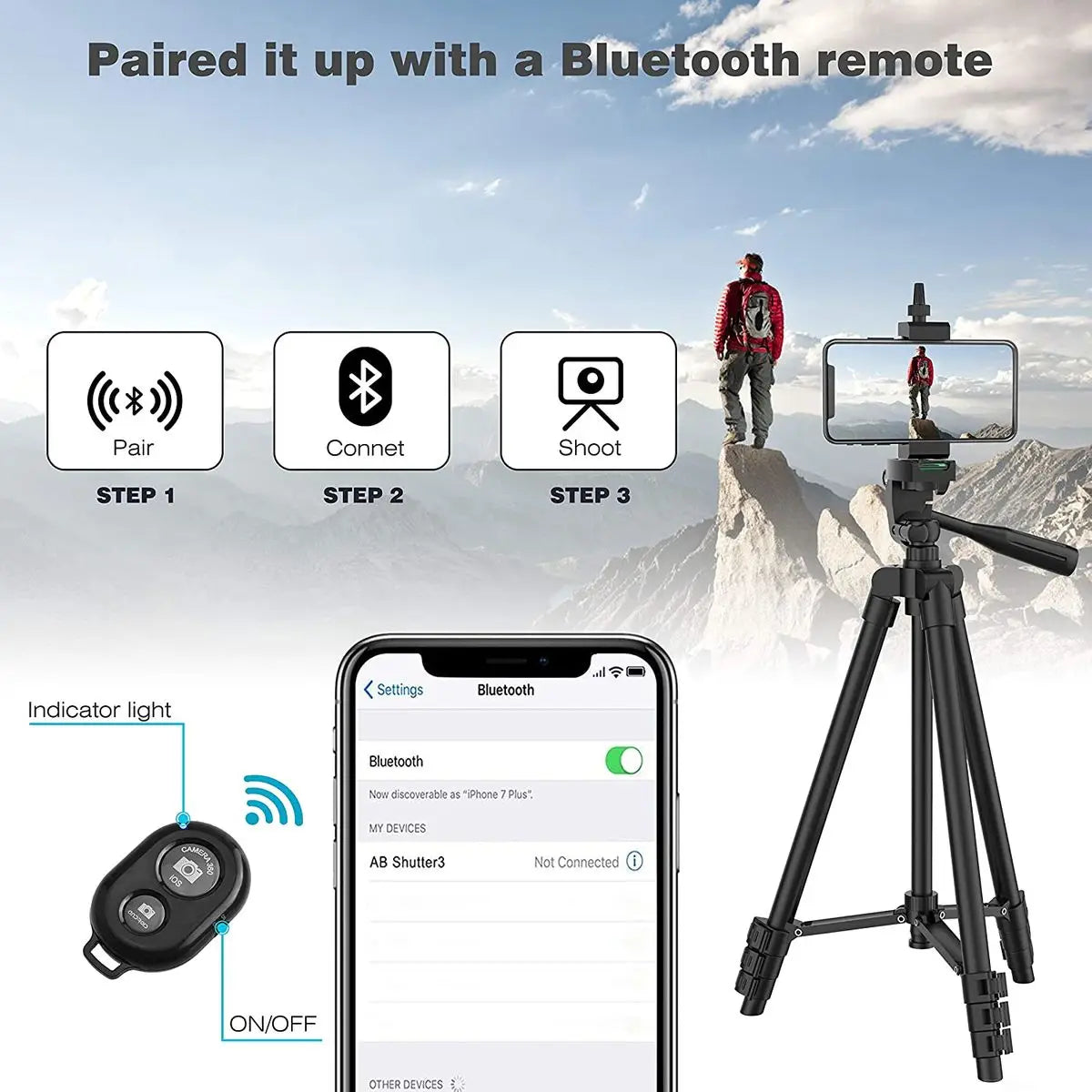 Tripié de piso 102 cm para celular con control Bluetooth
