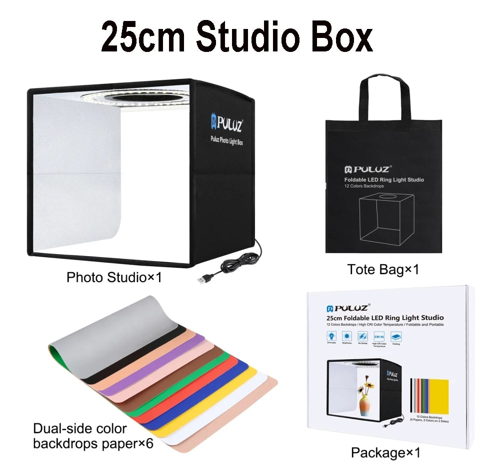 Mini estudio fotográfico PULUZ con luz LED, de 25 a 80 cm