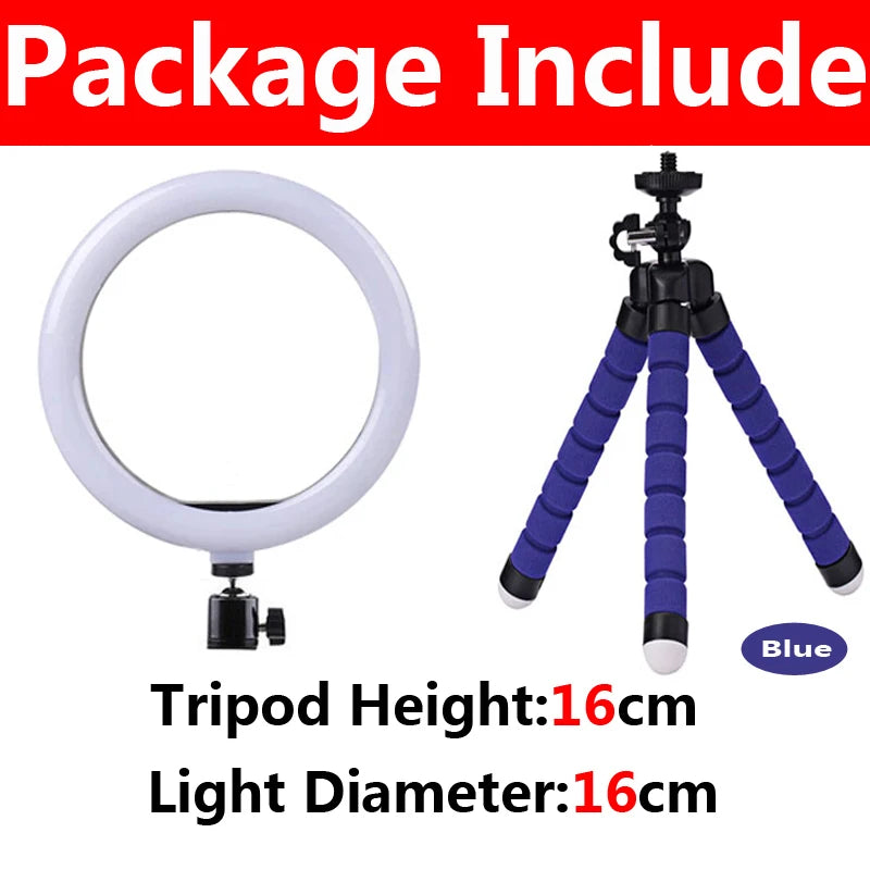Aro de luz LED con tripié y soporte para celular, 16 a 33 cm