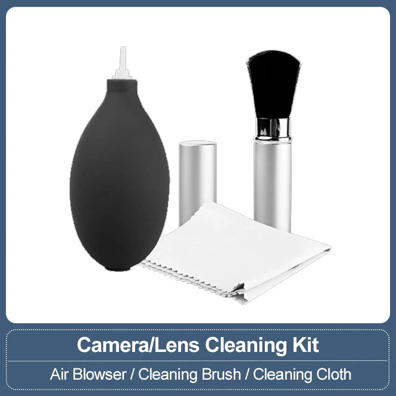 Kit de limpieza para cámara y lente: soplador, pluma y paño