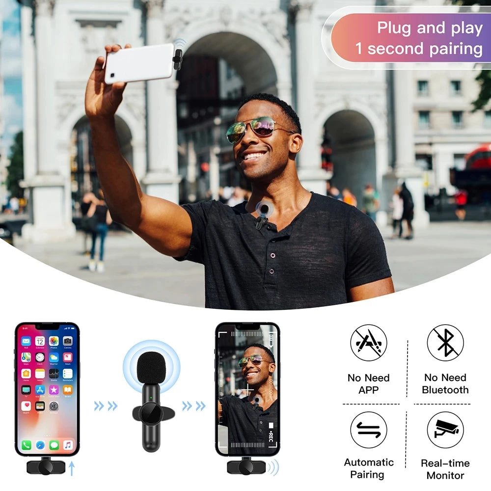 Micrófono de solapa inalámbrico para celular, cámara y PC