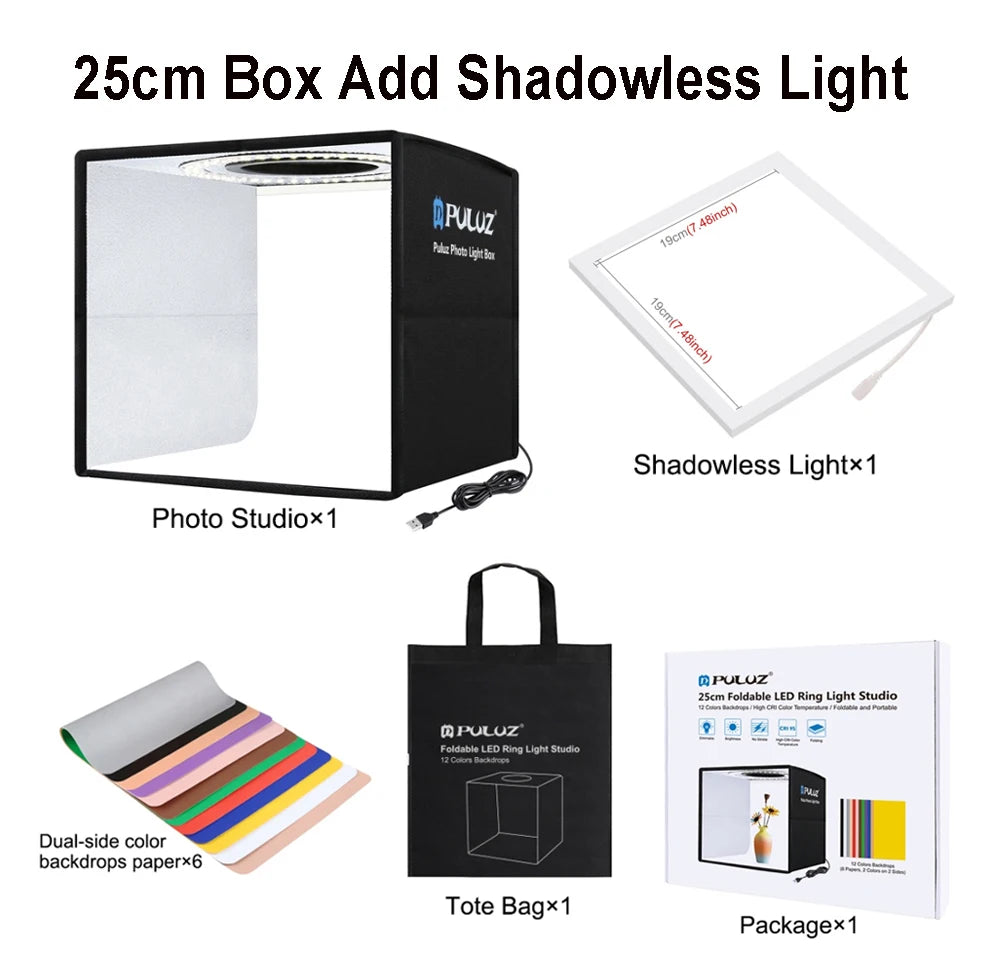 Mini estudio fotográfico PULUZ con luz LED, de 25 a 80 cm