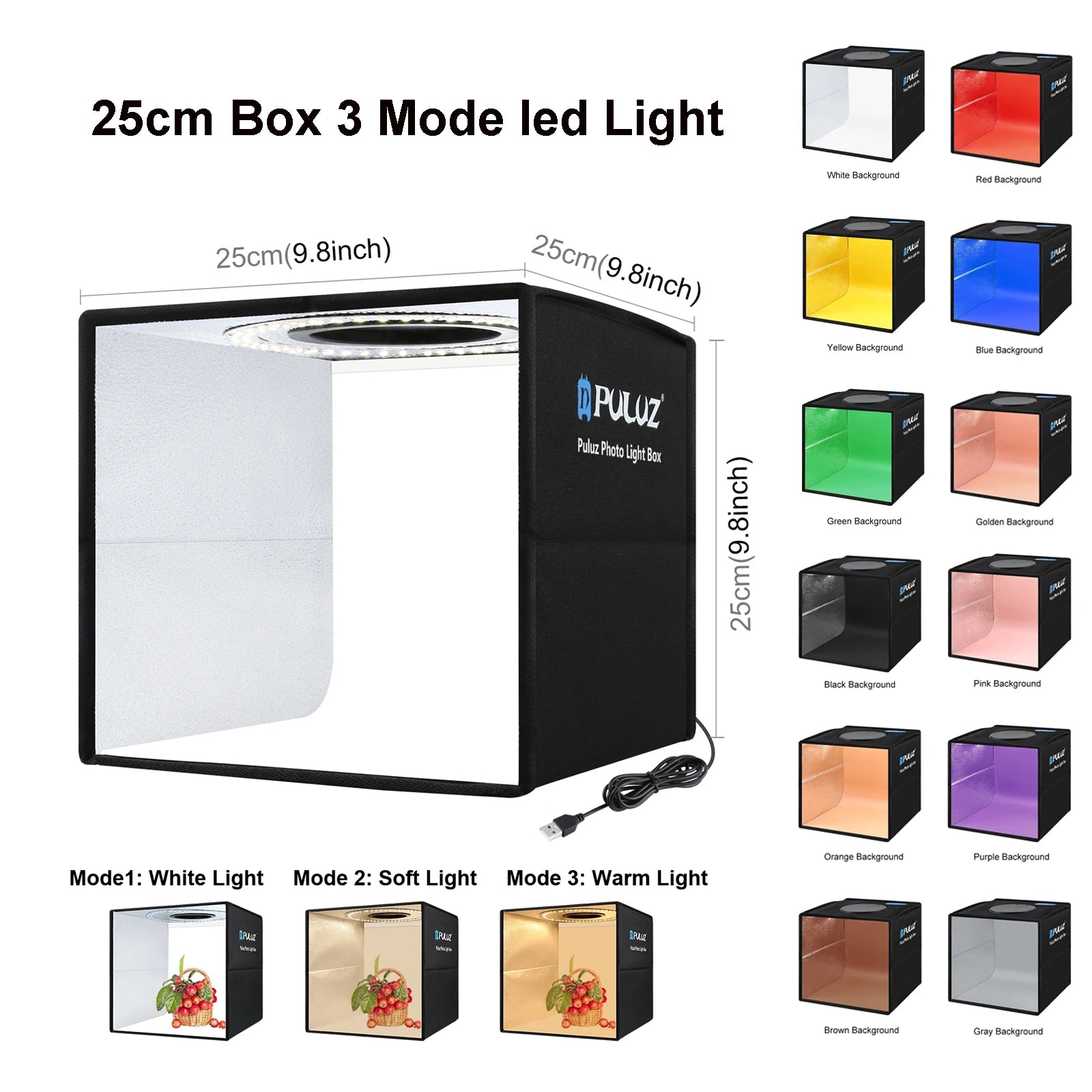Mini estudio fotográfico PULUZ con luz LED, de 25 a 80 cm