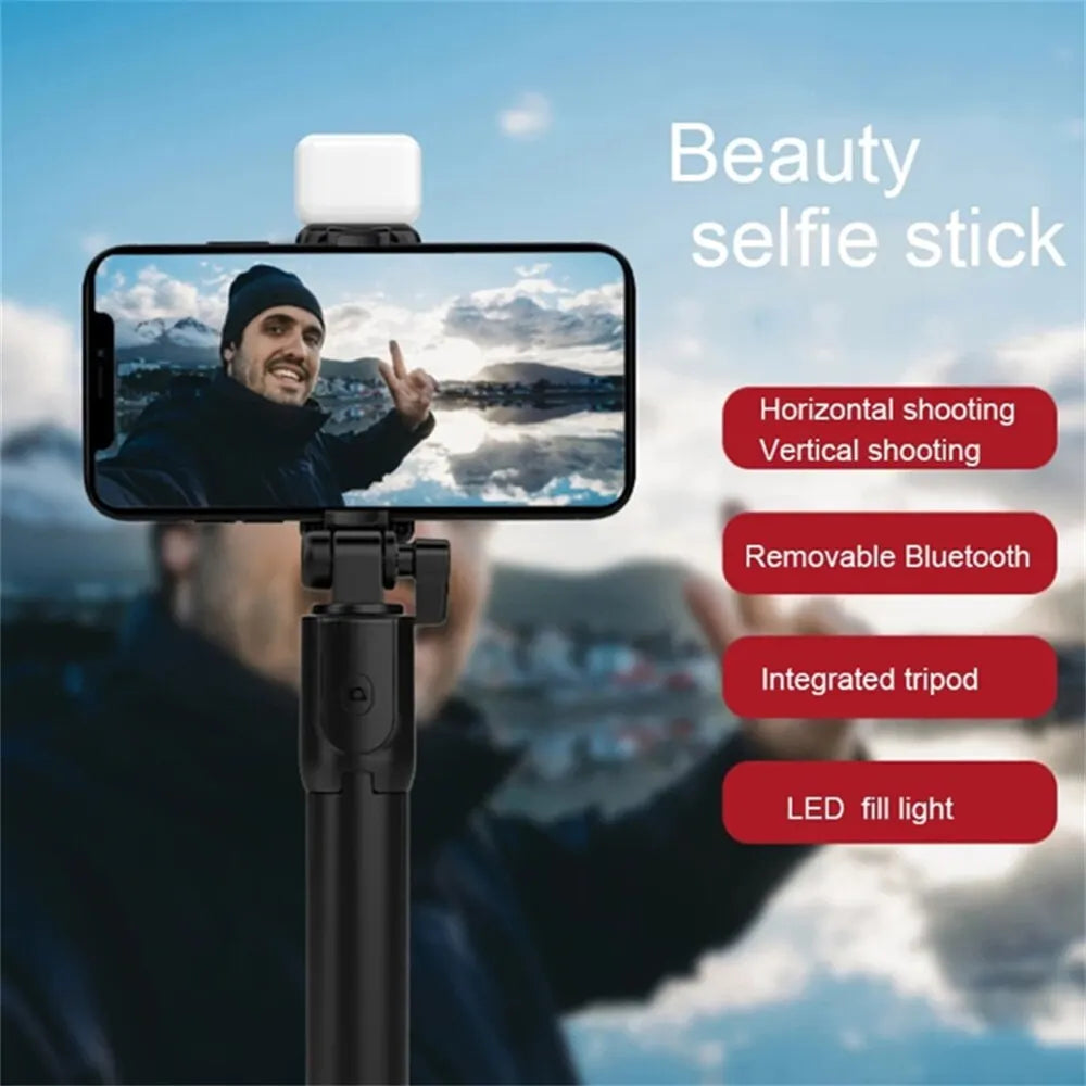 Selfie stick con luz y control Bluetooth