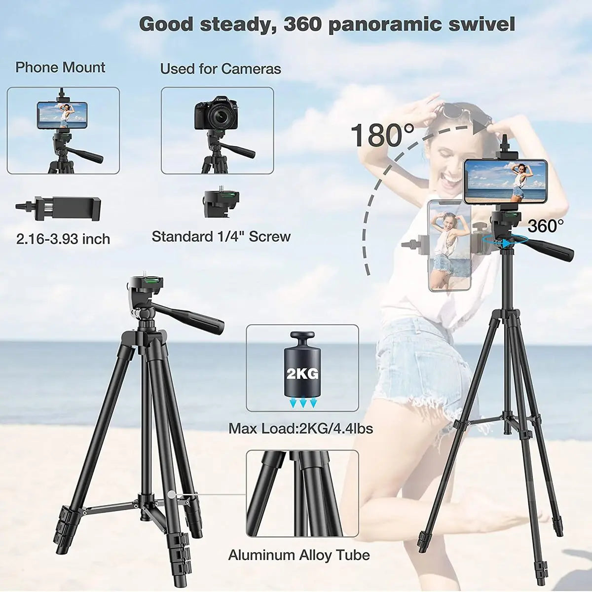 Tripié de piso 102 cm para celular con control Bluetooth